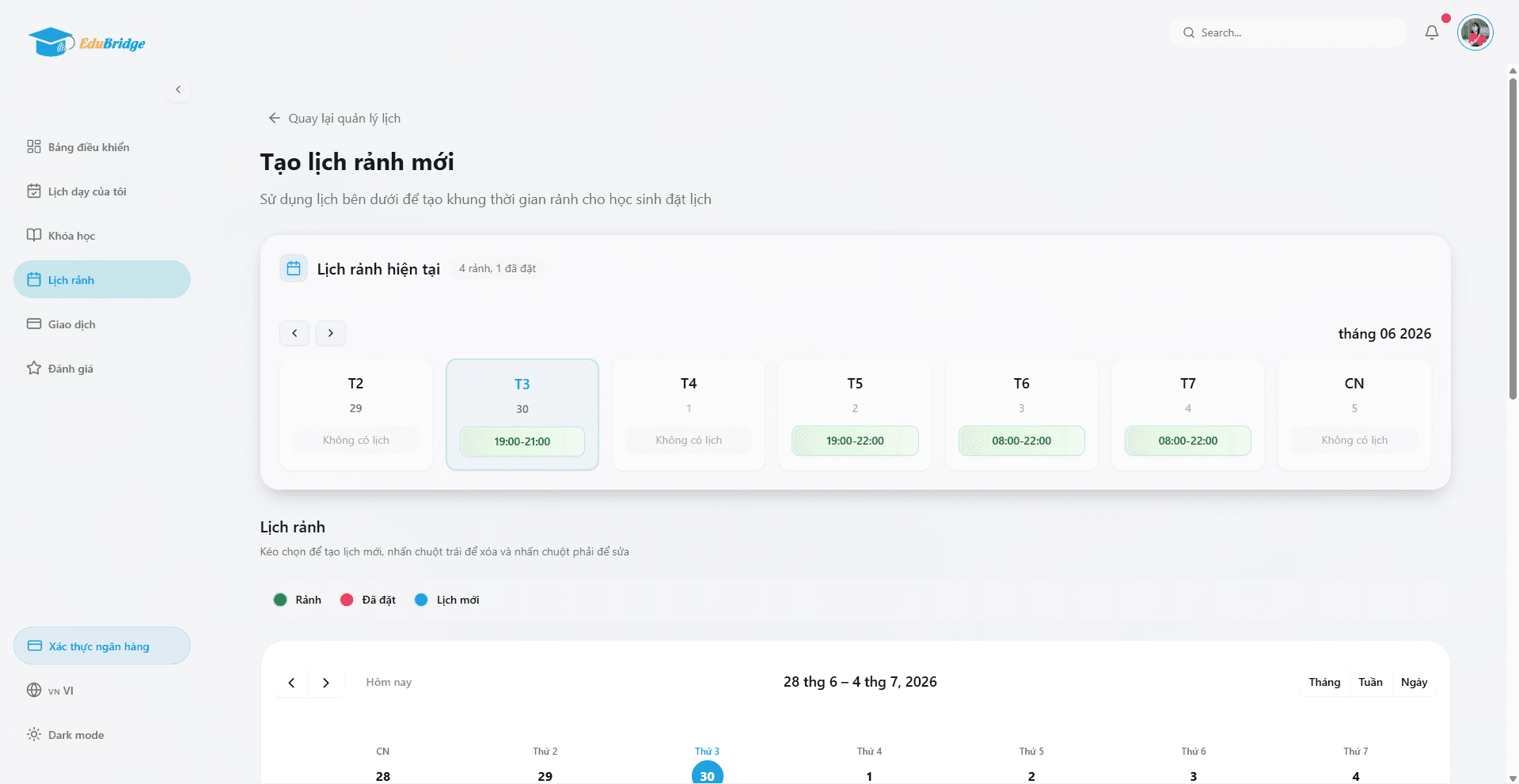 EduBridge calendar overview for learning schedule management