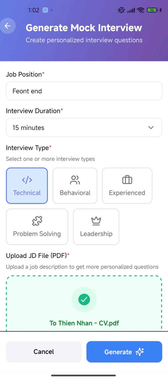 Learn Vox AI create interview screen