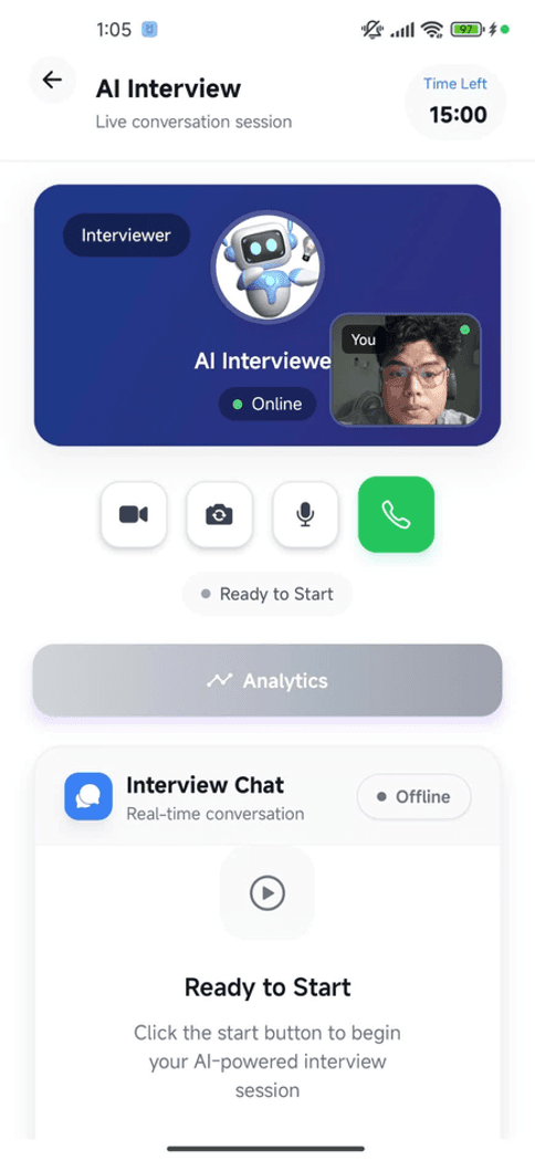 Learn Vox AI realtime voice interview screen