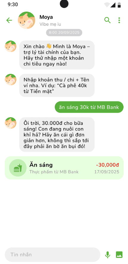 Moneya mobile chat assistant screen