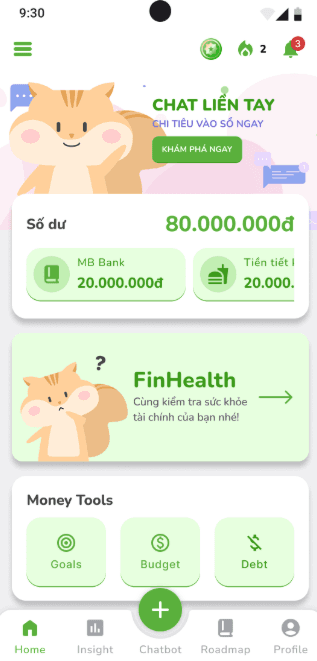Moneya mobile homepage screen