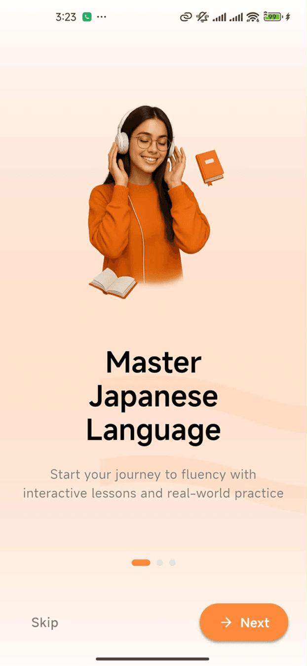 Nihonix learning onboarding screen