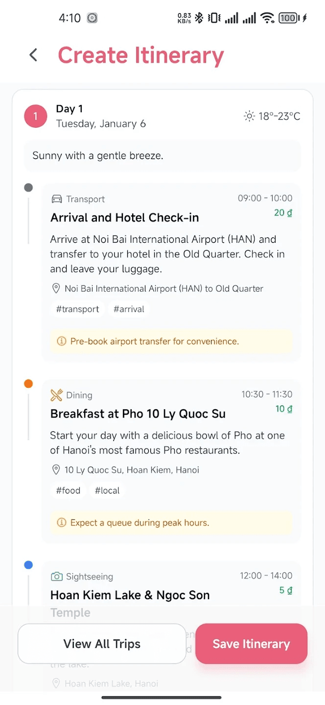 Schedoryn generated trips overview screen